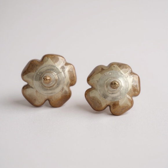 Betsey Johnson Purple Floral Earrings with Gold Trim - Picture 3 of 4